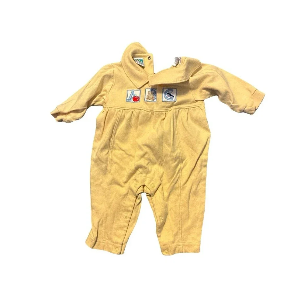 Vintage McBaby ABC Embroidered Baby Romper Yellow 3-6 Months Korea One Piece